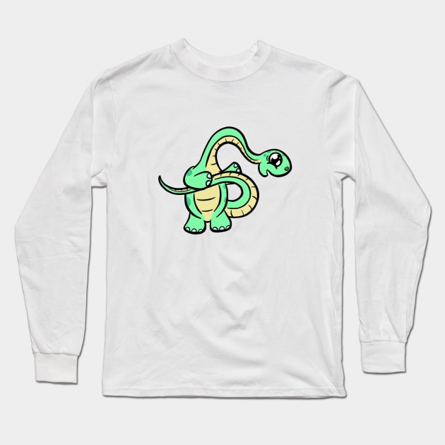 Baby Green diplodocus dinosaur cartoon Long Sleeve T-Shirt by Squeeb Creative